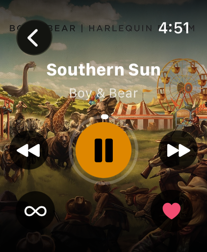 Crate on Apple Watch — Now Playing Southern Sun by Boy & Bear